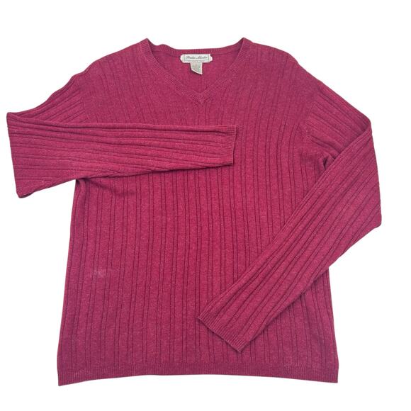 Poeta Moda Mens Vintage 90s Burgundy Cashmere Silk V-Neck Sweater Sz S - Picture 1 of 11